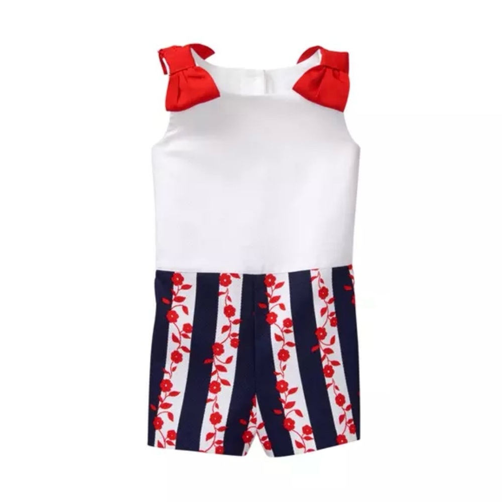 JANIE AND JACK Girl's Romper Size 3-6 Months Red,‎ White, Blue Floral Bow